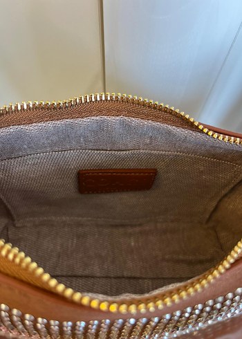 Kahverengi Deri Payetli Coach Kadın Çanta - Görsel 2