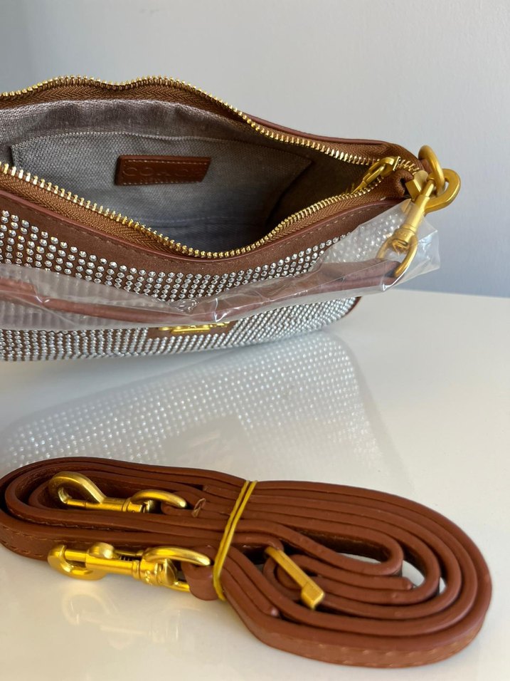 Kahverengi Deri Payetli Coach Kadın Çanta - Görsel 3