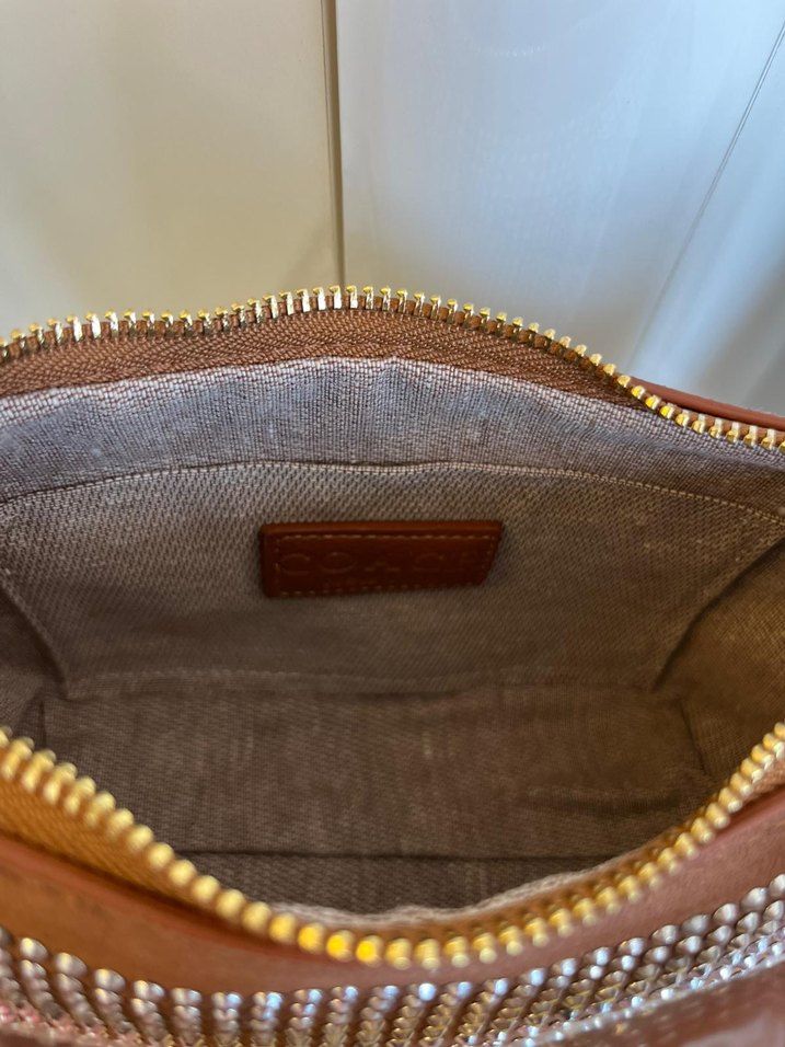 Kahverengi Deri Payetli Coach Kadın Çanta - Görsel 2