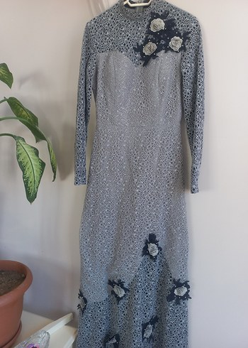 Gri Dantel İşlemeli Uzun Kollu Kadın Elbise - Görsel 2