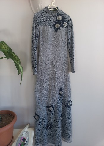 Gri Dantel İşlemeli Uzun Kollu Kadın Elbise - Görsel 7