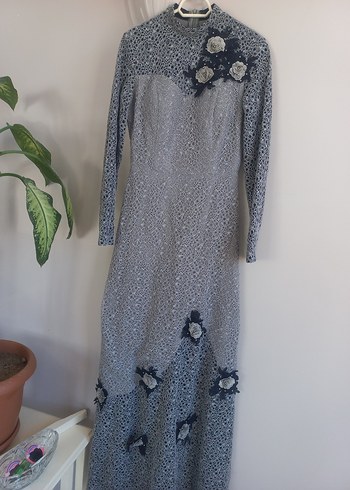 Gri Dantel İşlemeli Uzun Kollu Kadın Elbise - Görsel 5