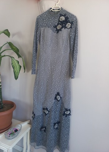 Gri Dantel İşlemeli Uzun Kollu Kadın Elbise - Görsel 6