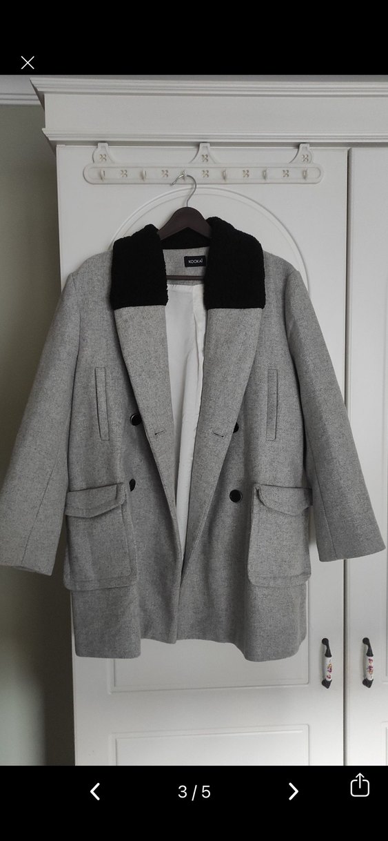 Çift Düğmeli Gri Kaban - Görsel 2