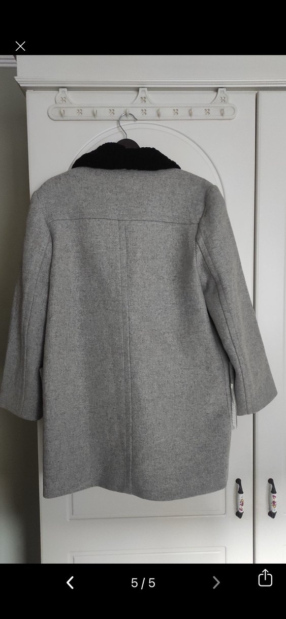 Çift Düğmeli Gri Kaban - Görsel 3