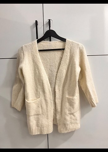 Kadın Beyaz Örgü Yün Midi Hırka - Görsel 2