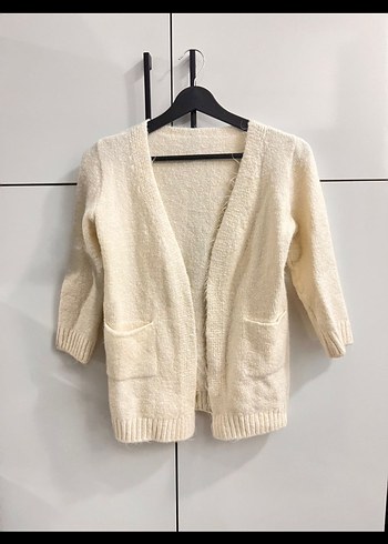 Kadın Beyaz Örgü Yün Midi Hırka - Görsel 3