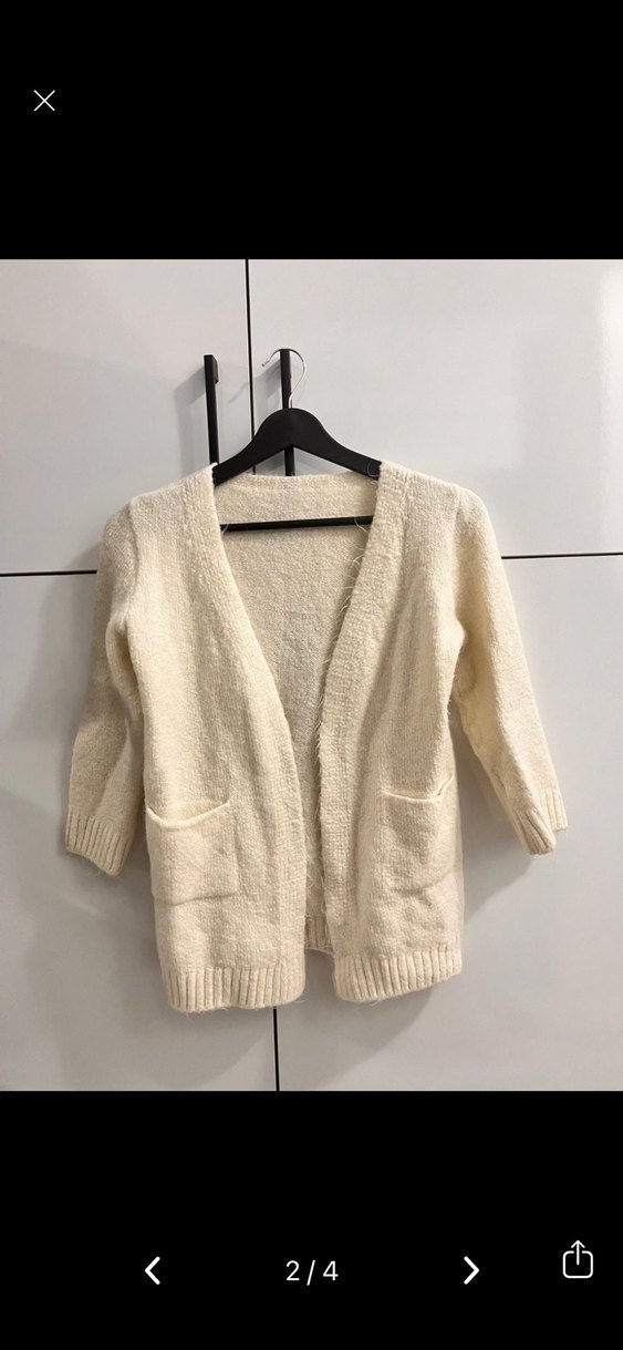 Kadın Beyaz Örgü Yün Midi Hırka - Görsel 2