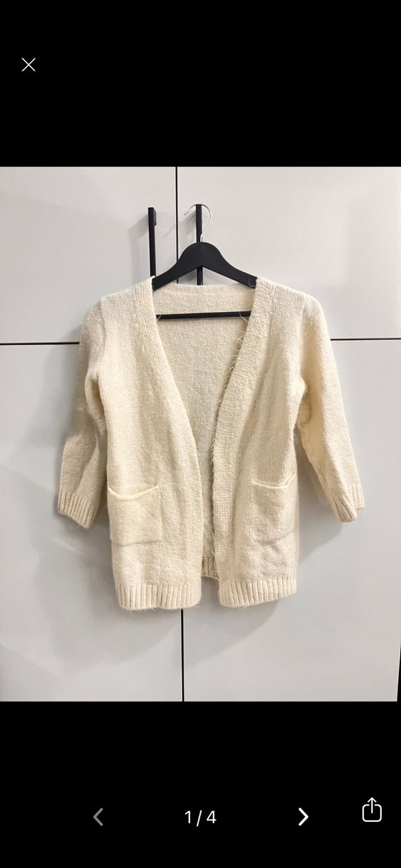 Kadın Beyaz Örgü Yün Midi Hırka - Görsel 3