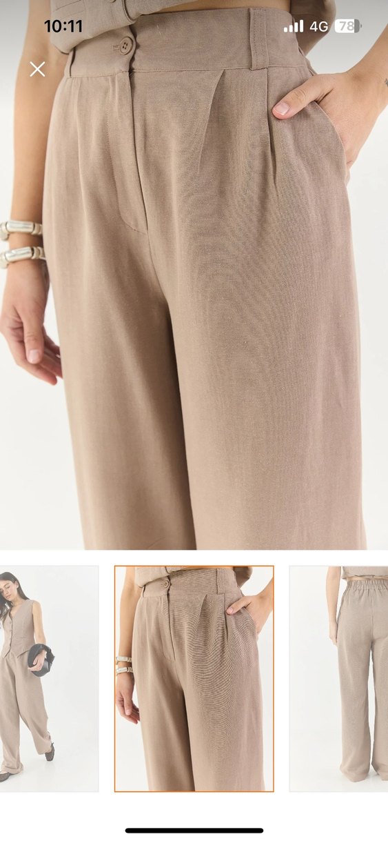 Bej Kadın Normal Boy Rahat Kesim Kumaş Pantolon - Görsel 3