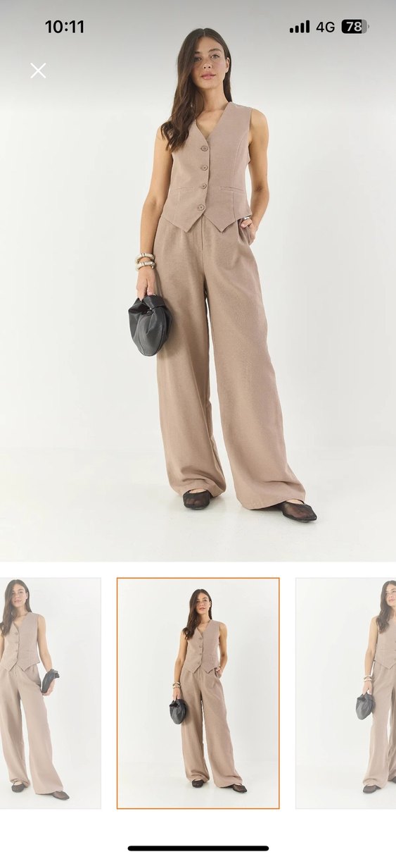 Bej Kadın Normal Boy Rahat Kesim Kumaş Pantolon - Görsel 2