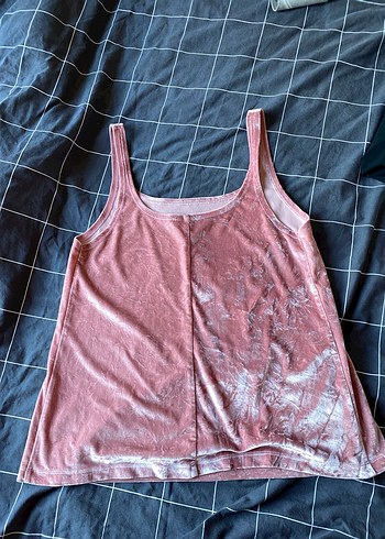 Pembe Parlak kadife askılı bluz