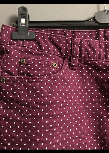 Bordo Puantiyeli Düğmeli Mini Etek - Görsel 2