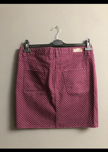 Bordo Puantiyeli Düğmeli Mini Etek - Görsel 4