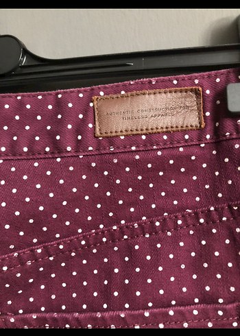 Bordo Puantiyeli Düğmeli Mini Etek - Görsel 5