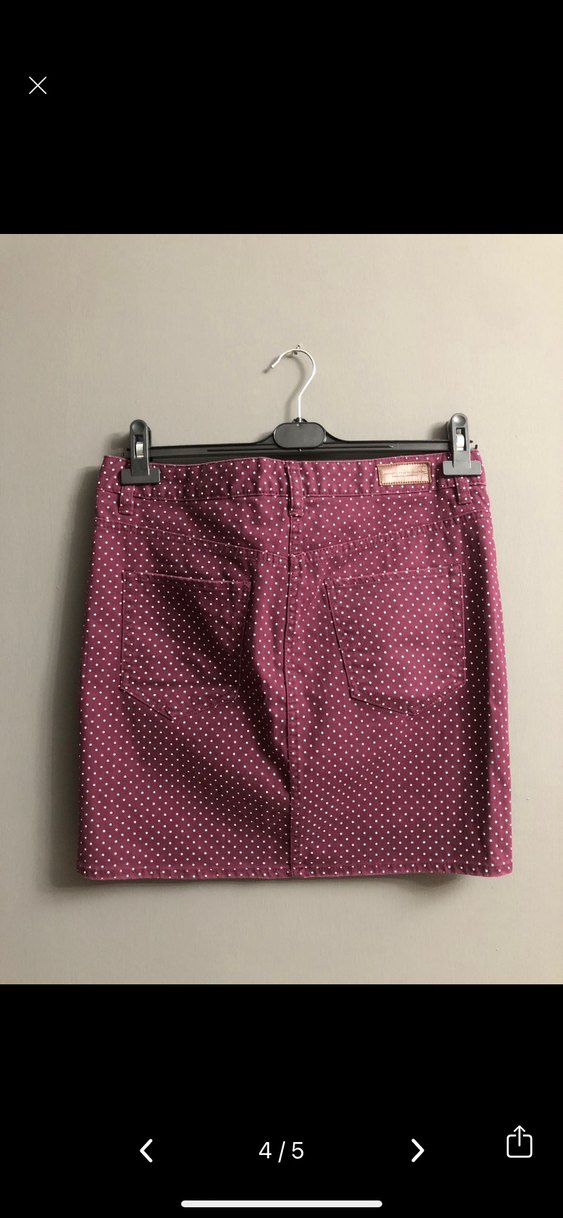 Bordo Puantiyeli Düğmeli Mini Etek - Görsel 4