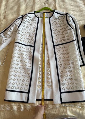 İpekyol Uzun Beyaz Dantel İşlemeli Kadın Ceket - Görsel 5