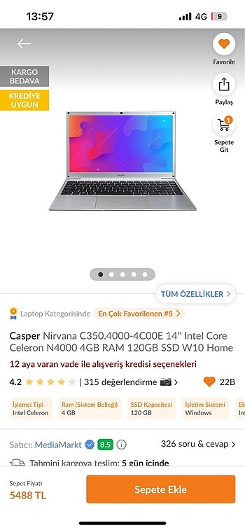 Casper Notebook bilgisayar