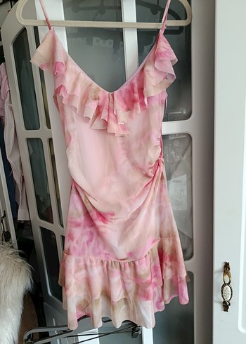 Stradivarius pembe Fırfırlı Mini Elbise - Görsel 3