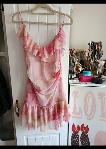 Stradivarius pembe Fırfırlı Mini Elbise - Görsel 5