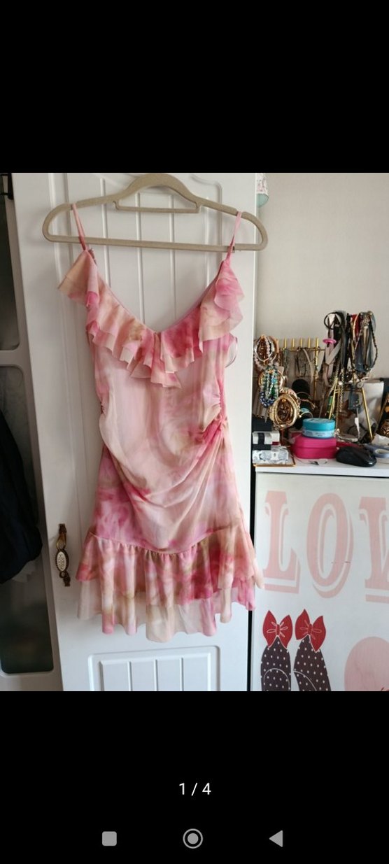 Stradivarius pembe Fırfırlı Mini Elbise - Görsel 5