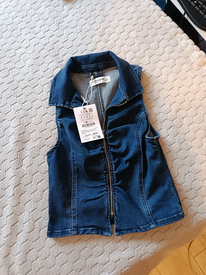 Fermuarlı Kolsuz Mavi Denim Ceket - Görsel 2