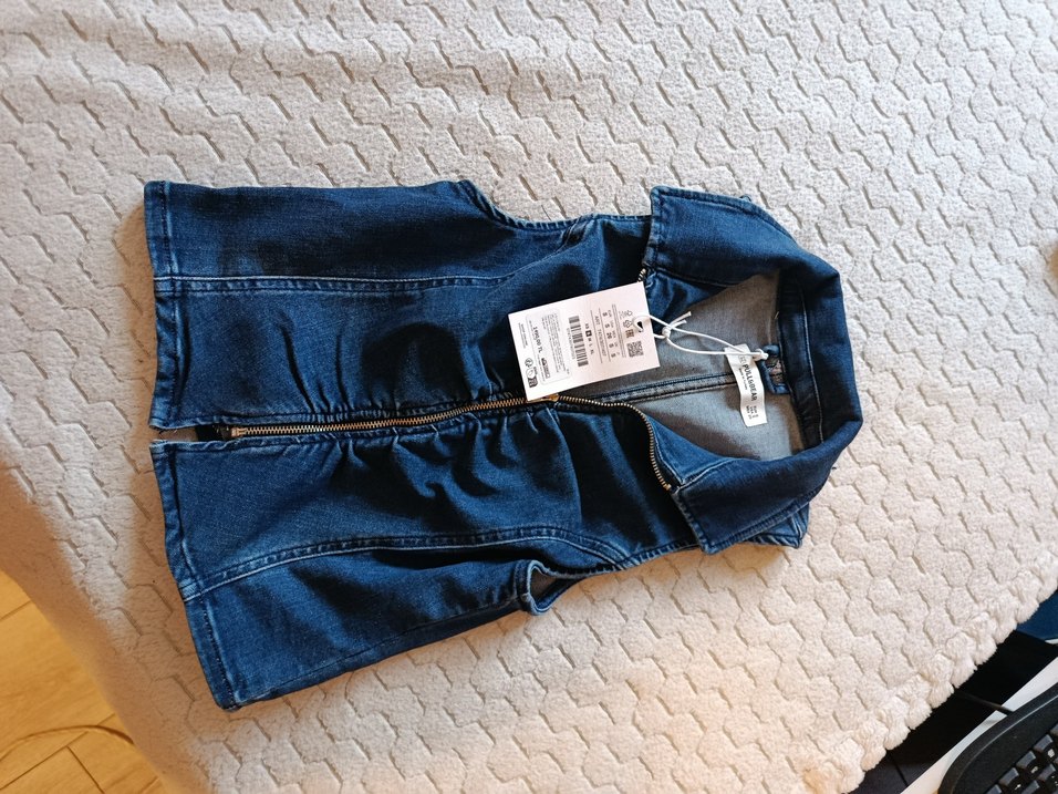 Fermuarlı Kolsuz Mavi Denim Ceket - Görsel 4