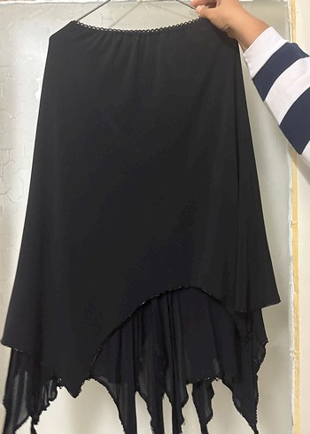 Drapeli Siyah Midi Gotik Kadın Etek