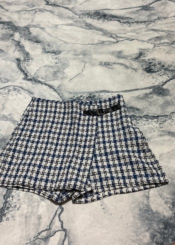 Ekose Desenli Kemerli Mini Şort etek