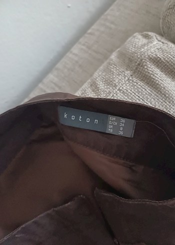 Katlı Kahverengi Keten Midi Hamile Eteği - Görsel 2