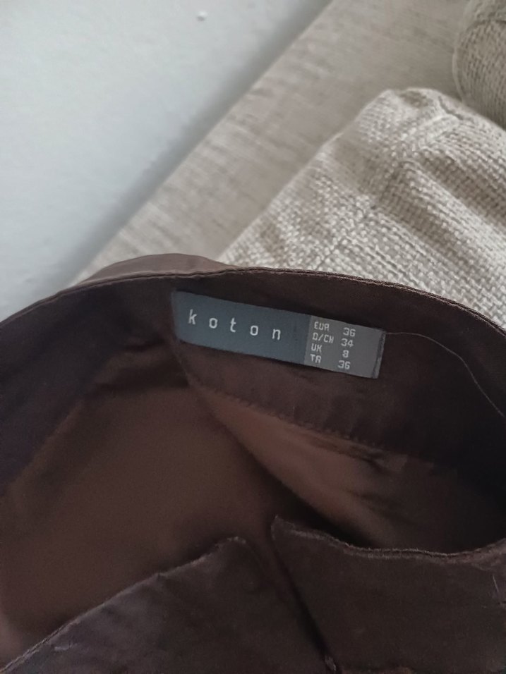 Katlı Kahverengi Keten Midi Hamile Eteği - Görsel 2