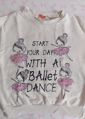 Kız Çocuk Beyaz Baskılı Pamuklu Sweatshirt - Görsel 2