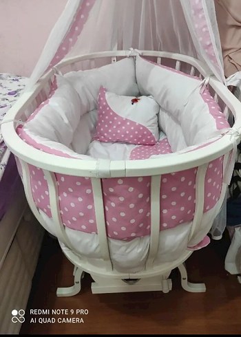sepet beşik Pembe Puantiyeli Bebek Beşiği