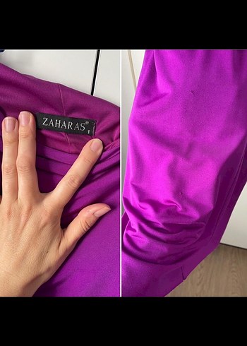 Zahara Mor Drapeli  Abiye Elbise - Görsel 7