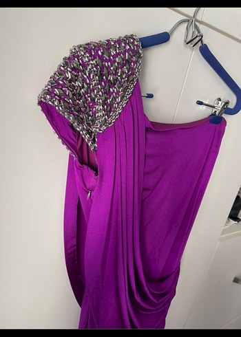 Zahara Mor Drapeli  Abiye Elbise - Görsel 6