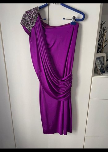 Zahara Mor Drapeli  Abiye Elbise - Görsel 5