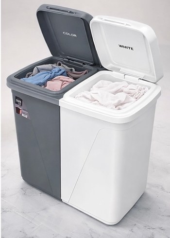 Gri Beyaz Çift Bölmeli Kirli Sepeti 90 litre - Görsel 2