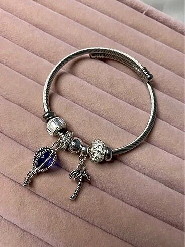 Pandora Çelik Palmiye Ağaç Ve Uçan Balon Charmlı Pandora Charm Bileklik