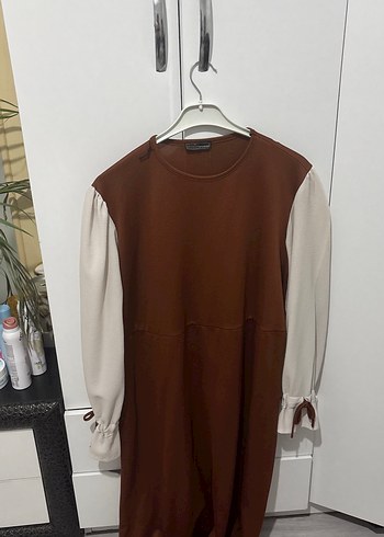 Kahverengi Pamuklu Uzun Kollu Midi Tunik