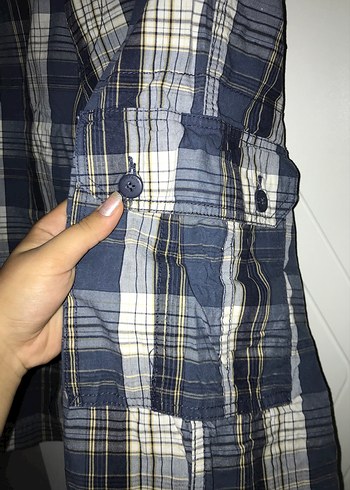 Erkek Mavi Gri Kareli Kemerli Şort - Görsel 4