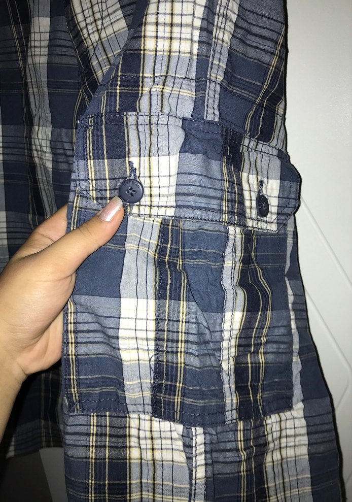 Erkek Mavi Gri Kareli Kemerli Şort - Görsel 4