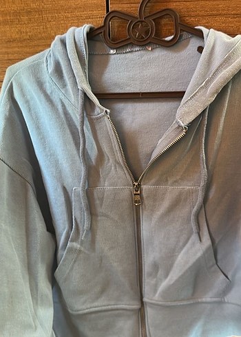 Mavi Fermuarlı Kadın Sweatshirt