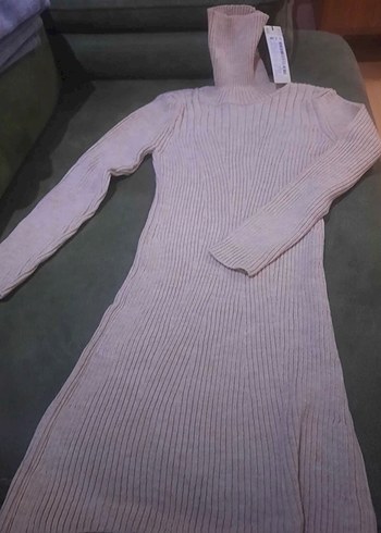 Bej Kadın Triko Balıkçı Yaka Elbise - Görsel 2