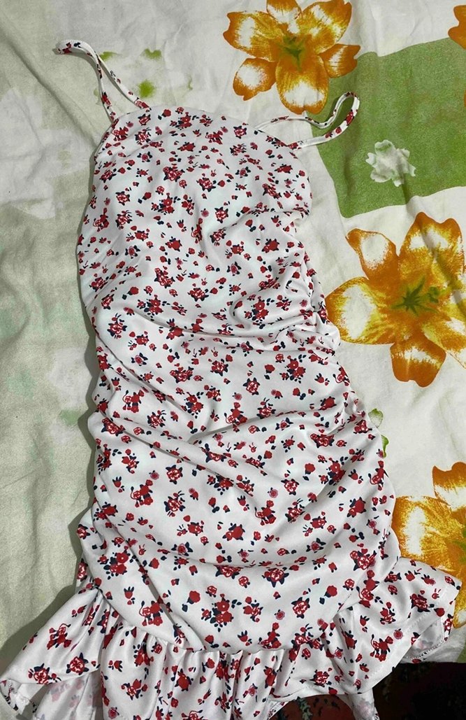 Çiçek Desenli Beyaz Mini Elbise - Görsel 2