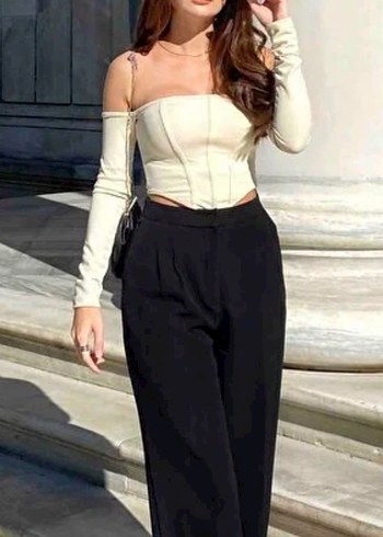 Beyaz Straplez Midi Büstiyer/ Crop - Görsel 3