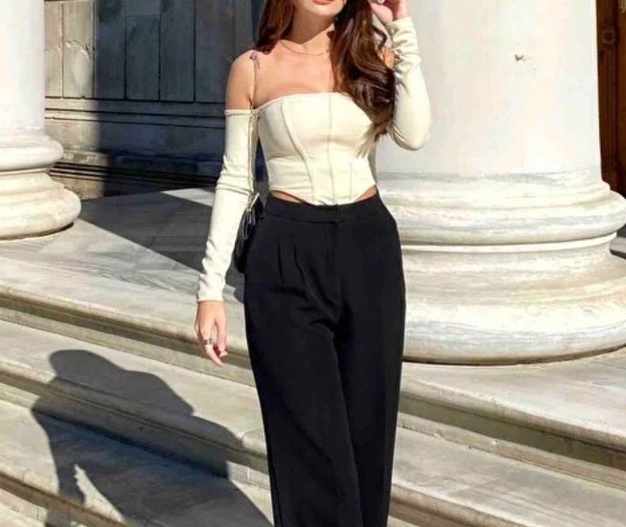 Beyaz Straplez Midi Büstiyer/ Crop - Görsel 3