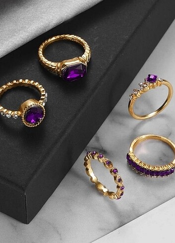 Accessorize Mor Taşlı Kadın Yüzük Seti