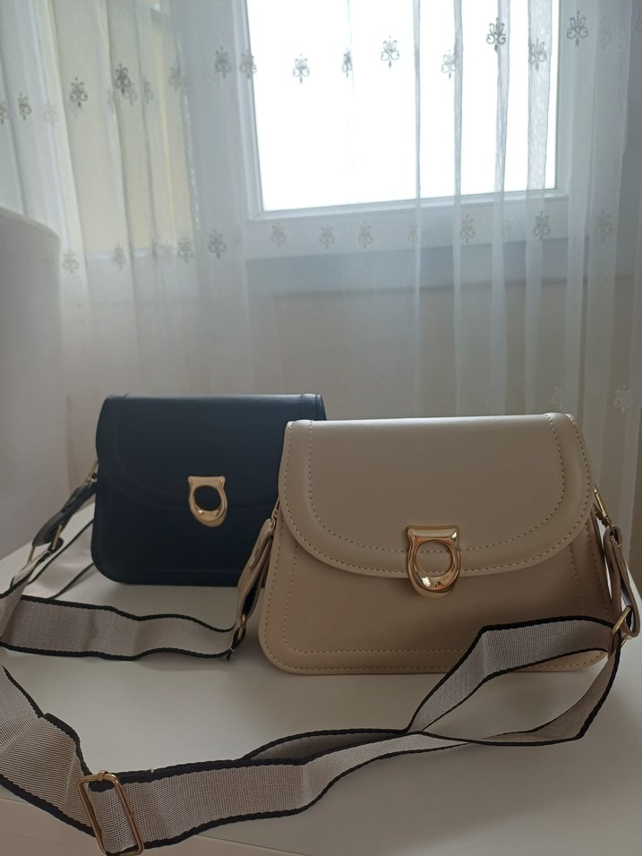 Bej Deri Kadın Çanta Siyah Gri Askılı - Görsel 2