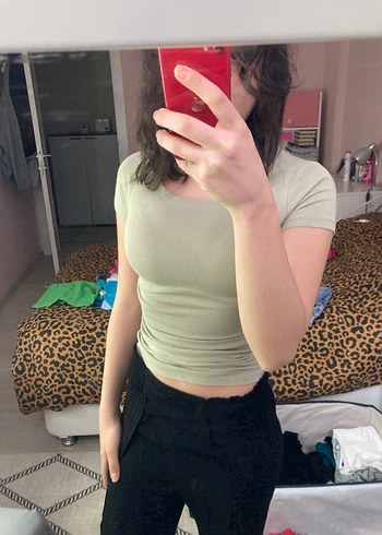Bej Kadın Crop Top, Kısa Kollu, - Görsel 4