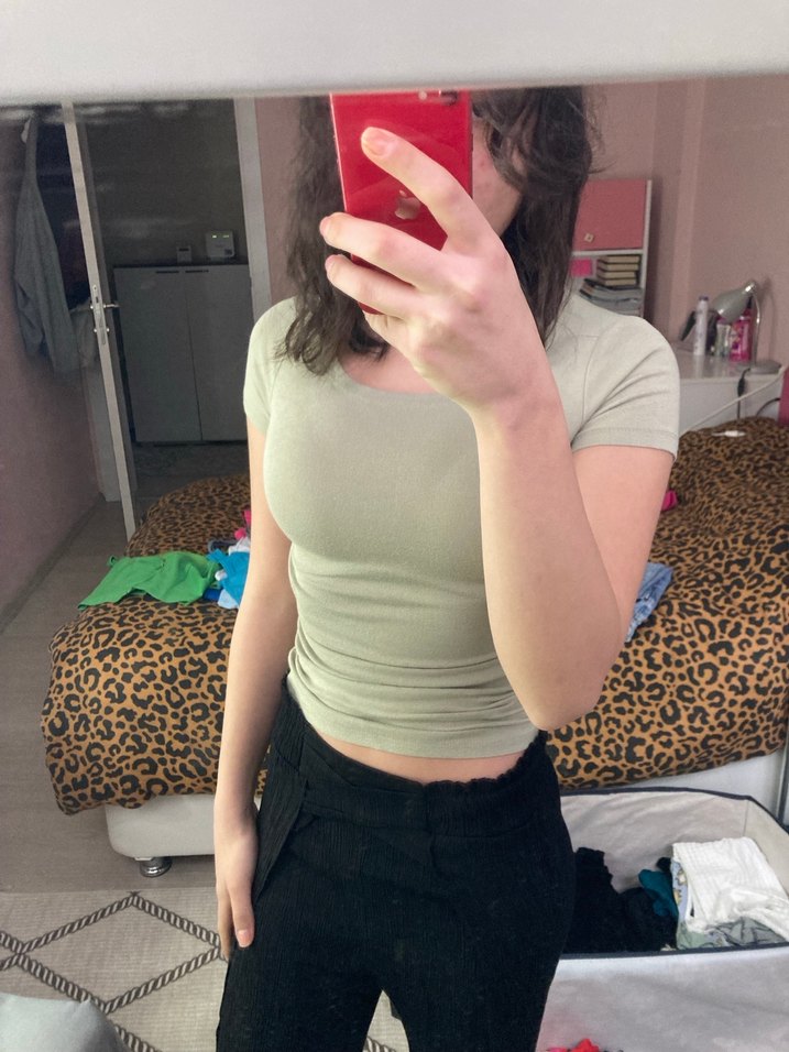 Bej Kadın Crop Top, Kısa Kollu, - Görsel 4